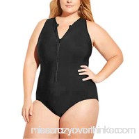 4Clovers Women's Built-in Cup Plus Size Swimsuits Zipper Front High Waist Swimwear One Piece Bathing Suits Black B07MH95K74